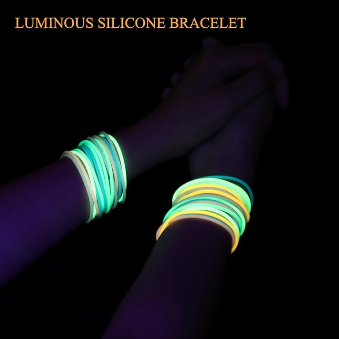 Sratte Jelly Bracelets Bulk Rainbow Glow Bracelets Multicolor Silicone Bracelet 80s Accessories Bracelets Neon Bracelets Glow in the Dark for Adults Women Party Favors
