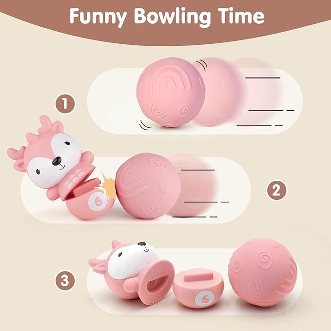 Nueplay Ages 18+ Months Toddler Learning Toys, Counting and Sorting Toys Kids Bowling Set, Animal Shape Puzzle and Bowling Game to Enhance Shape, Color, and Number Recognition, 1 Year Old Girl Gifts