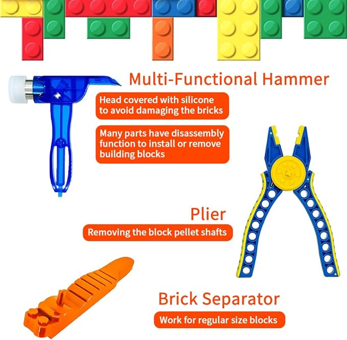 5-in-1 Motor Kit Compatible with Lego Technic:M Motor,Battery Box,2.4G Receiver,Remote Control, with Building Block Tool Kit:Brick Separator, Multi-Use Hammer, Block Pliers