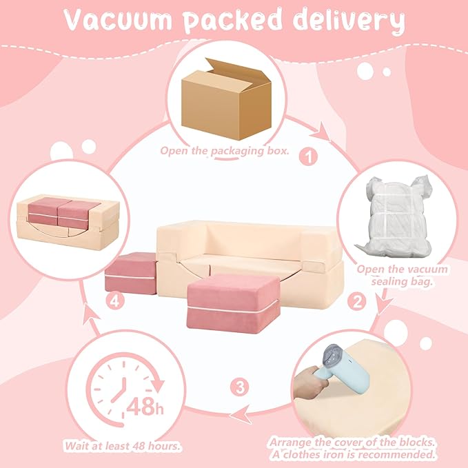 Kids Couch Toddler Couch, Modular Kids Play Couch with Recliner, Imaginative Kids Couch Sofa, Foam Play Couch for Creative Boys & Girls, Playroom Furniture Indoor