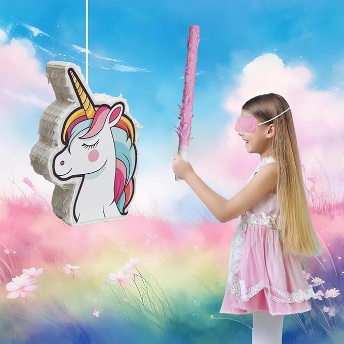 Unicorn Pinata Unicorn Party Favors for Girl Birthday Party Unicorn Party Supplies with Unicorn Pinata Headbands Stickers Slap Bracelets Keychains Silicone Bands and Straws (White)