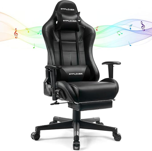 GTPLAYER Gaming Chair with Speakers, Music Gaming Recliner Chair for Adults and Kids, Height Adjustable Computer Game Reclining Chair with Footrest by GTRacing (Black)