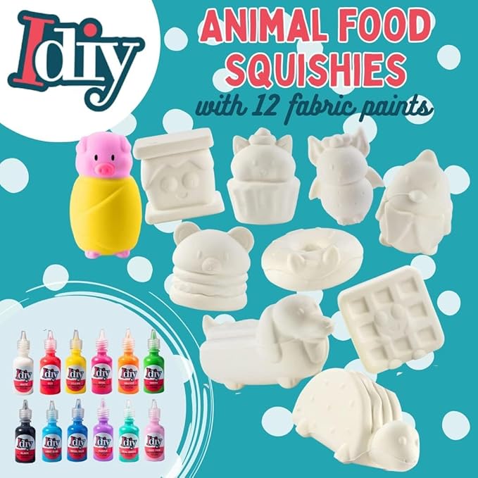 Jumbo Food Animal Squishies (10 Shapes w 12 Fabric Paints) -White Kawaii Scented Slow Rising Squishy Toys, Decorating, Scented Stress Relief Craft, Kids School, Birthday Party Activity Gift(4"-6")