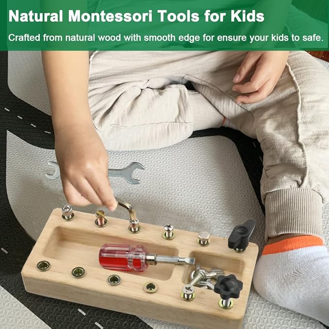 Montessori Screwdriver Board Set, Wooden Montessori Toy Tool for 3 4 5 Year Old Kids, Educational Screw Board Sensory Learning Toys STEM Fine Motor Skills Toys