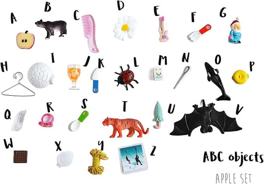 TomToy Apple Alphabet Objects Set for Montessori ABC Box, Set of 26 Objects