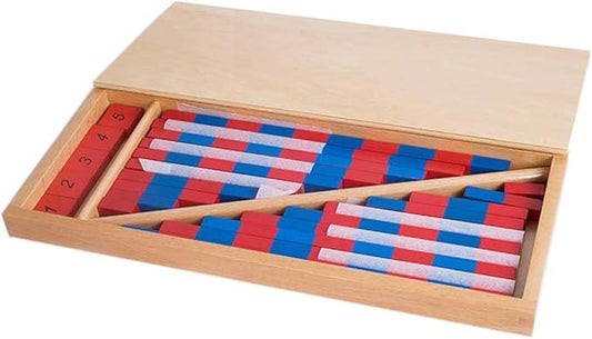 YHZAN Montessori Mathematics Material - Small Numerical Rods with Number Tiles Order of Number and Quanlity Learning Blue Red Color W/Wooden Box Family Version