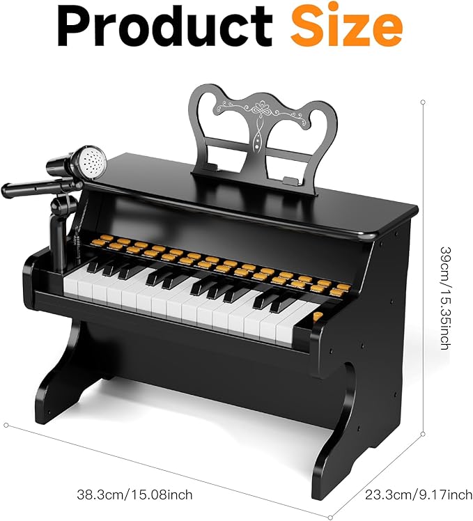 Upgraded Classical Piano for Kids - Black Professional Musical Keyboard Piano Instrument Toys for 3 5 7 9 Years Old Beginners Educational Instruments Birthday Gift