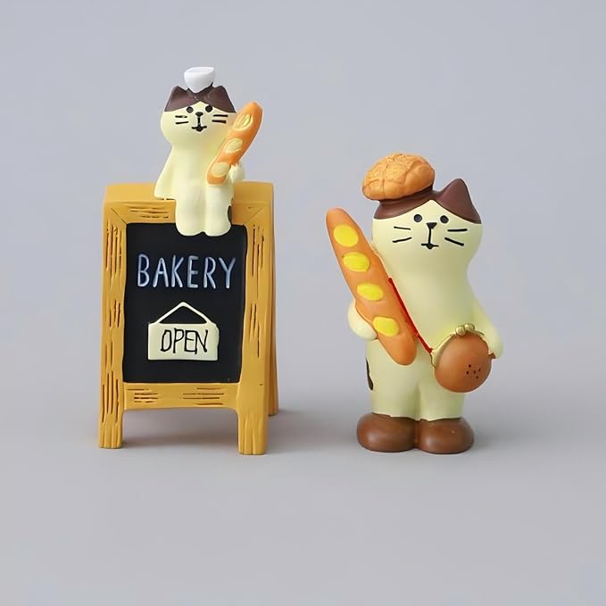 Miniature Cat Bakers Trinkets Set of 3, Cute Cat Figurines for Bakery, Funny Gifts for Cat Lovers or Baker, Car Dashboard Home Office Desk Decor