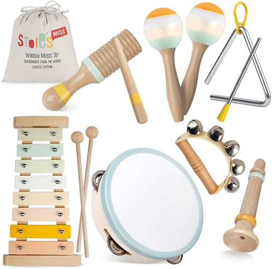 Stoie's Wooden Musical Instruments for Toddlers, Montessori Music Toys for Kids, with Xylophone, Tambourine and Maracas, Educational Development and Creativity, Baby Musical Instruments
