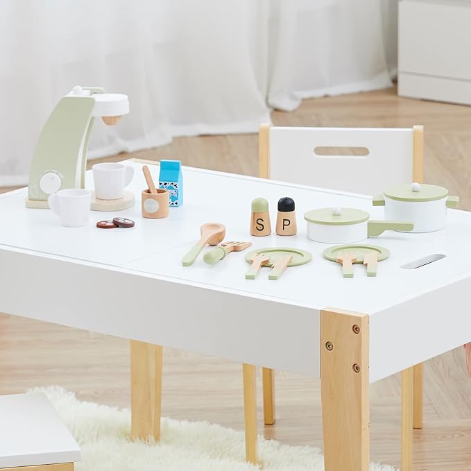 Teamson Kids - Little Chef Frankfurt Wooden Cookware Play Kitchen Accessories for Toddler Boys and Girls, Cookware Set Includes Utensils, Pots, Pans, Plates