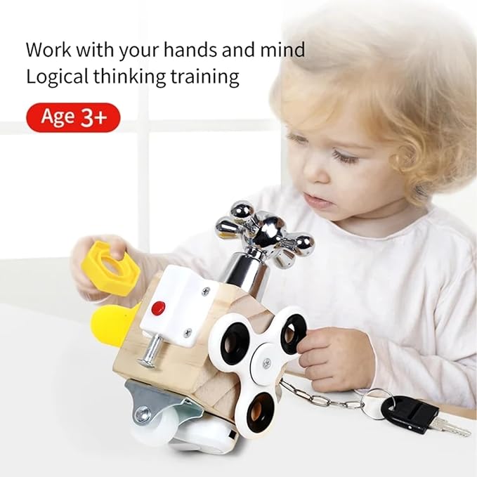 Montessori Toys Busy Cube for Toddlers,Wooden Busy Board Activity Cube,Autism and ADHD Sensory Toys Fidget Cube,Educational Learning Travel Toys for Toddlers 3-5