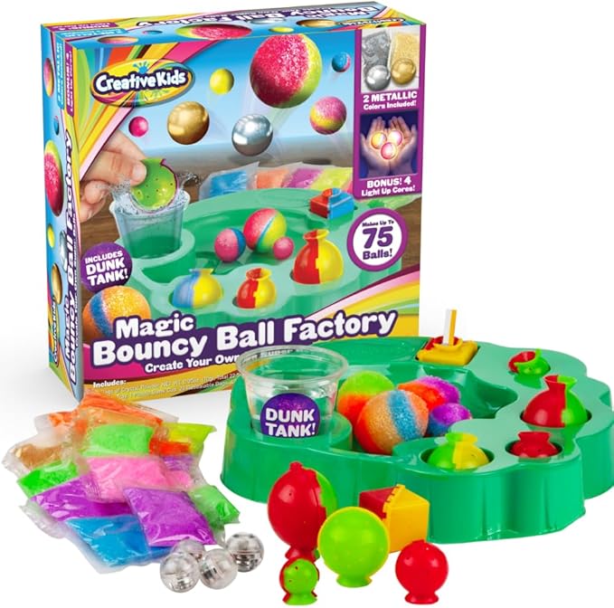 Magic Bouncy Ball Factory Set - Make 75 Stunning DIY Bouncy Balls, Light-Up Magic Balls! Science Kits for Kids, Perfect for Science Projects and Science Parties!