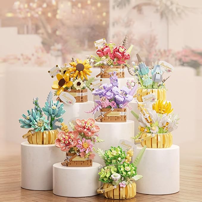 Flowers Succulents 3.6In Building Toy Set, 395 Pcs Botanical Collection for Office Home Decoration Flower Plant Building Blocks Toy, As a Adults, Kids, Girls Idea Gifts