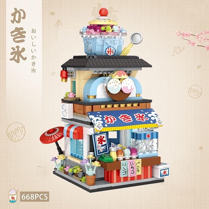 Japanese Street View Ice Drink Shop Mini Building Blocks, MOC Creative DIY Simulation Architecture, 668 Pcs Mini Simulation Architecture Construction Toy