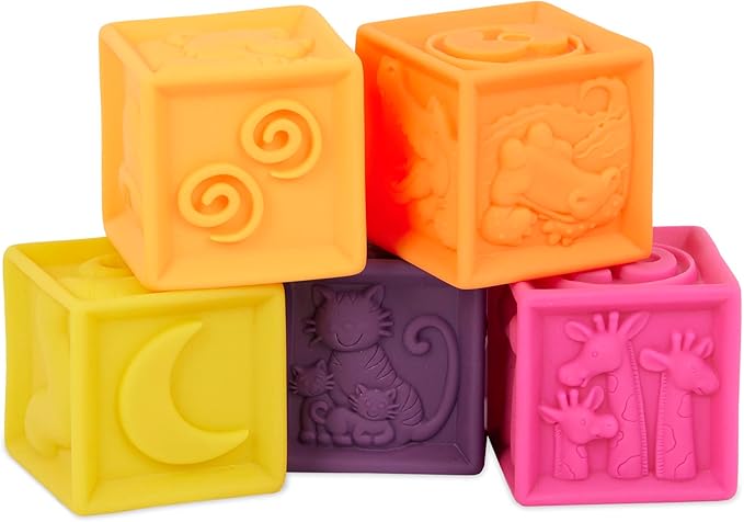 B. toys – Baby Blocks – Stacking & Building Toys For Babies – 10 Soft & Educational Blocks- Numbers, Shapes, Colors, Animals- One Two Squeeze- 6 Months +