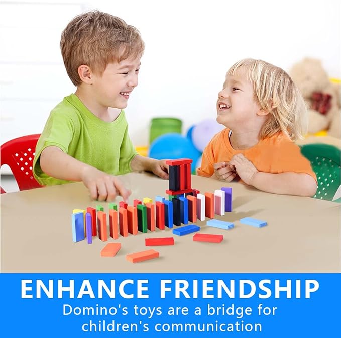 OBTANIM 600 Pcs Colorful Wooden Domino Blocks Set Domino Tile Bulk Building Racing Stacking Games Educational Toys for Kids Birthday Party Favor
