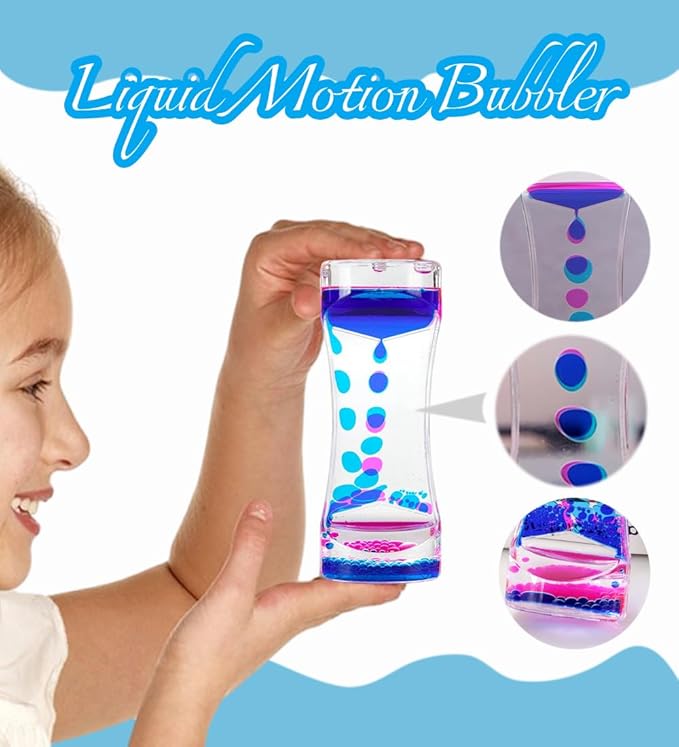 Oneshow 8 Pack Liquid Motion Bubbler Oil Hourglass Water Bubbler Timer for Kids and Teenager Sensory Toys Fidget Toy Activity Calm Stress Relief Desk Decor Adults