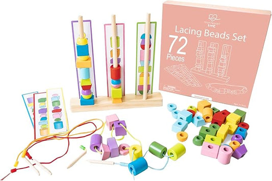 Montessori & Me Stringing Beads for Kids 3-5 - Lacing String Toys for Toddlers - Snap Necklace