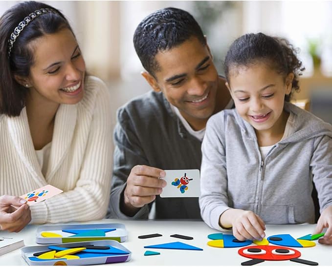 LiKee Open Ended Wooden Shape Puzzles (36 Blocks&60 Cards) for Toddlers 3+ Years Old, Montessori Development Toys Preschool Education Activity Travel Toy Board Games for Kids 4-8 Yrs