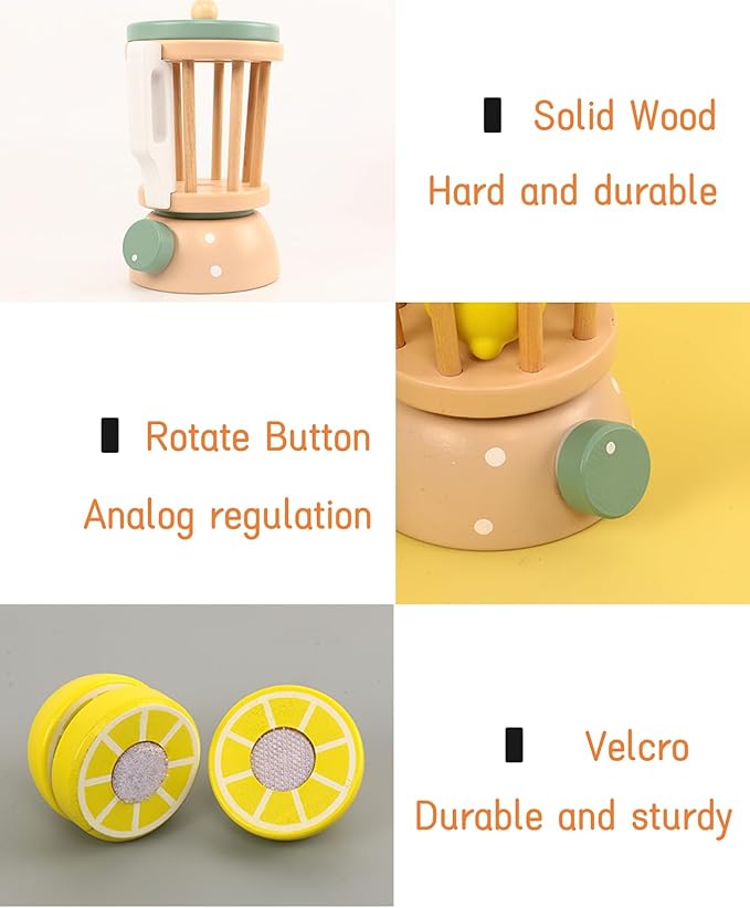 Wooden Blender Toys Play Set for Kids, Fruit Juicer Maker Toy, Montessori Pretend Play Food Kitchen Accessories for Toddler Girls and Boys (Juicer)