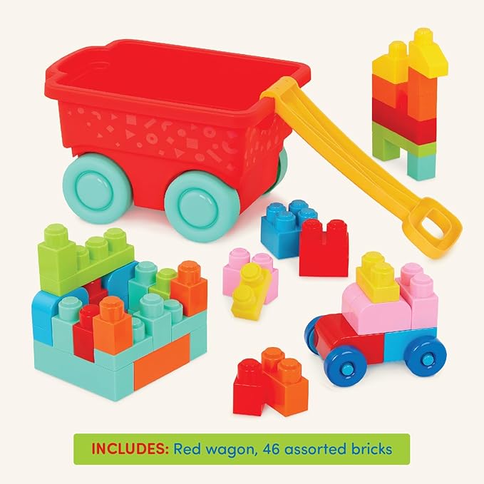 Battat – Building Blocks – 47Pc Brick Set – Colorful & Chunky Bricks – Unique Wheel Bricks – 12 Months + – Locbloc Red Builder's Wagon