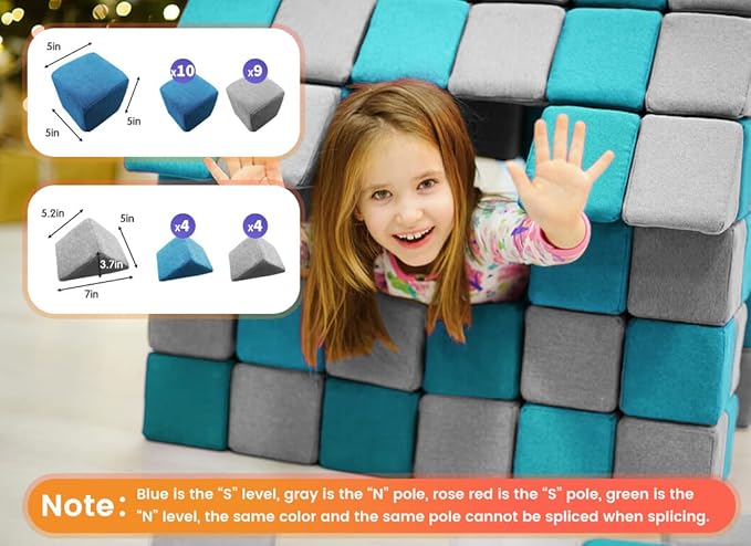 Magnetic Soft Building Blocks for Kids, Magnetic Blocks, Big Blocks, Educational Toys, Incredibly Fun Building Block for Children (Blue+Gray)