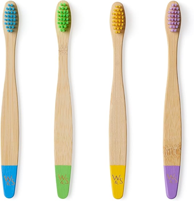 Wild & Stone | Organic Children's Bamboo Toothbrush | 4 Pack | Soft Fibre Bristles | 100% Biodegradable Handle | BPA Free | Vegan Eco Friendly Kids Toothbrushes (Multicolor)