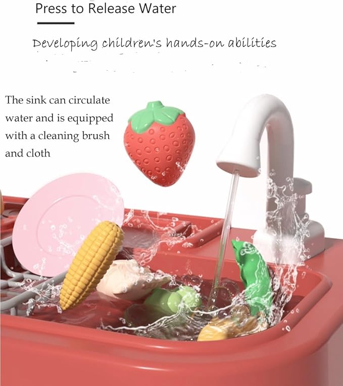 Serena & Jewel Kit for - Kitchen Playset Pretend Food - Toy Accessories Set w/Real Sounds & Light, Play Sink, Cooking Stove with Efflunent,88 PCS for Toddlers Kids, Girls & Boys(3-10 Years) (Orange)