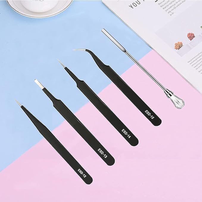 11 Pcs Resin Mold Tools Set Stirring Needle Spoon Tool Tweezers Precision Kit,Anti-Static Electronics Tweezers Set for Resin Art Crafts,Jewelry Making,DIY Silicone Epoxy Casting Resin Molds(White)