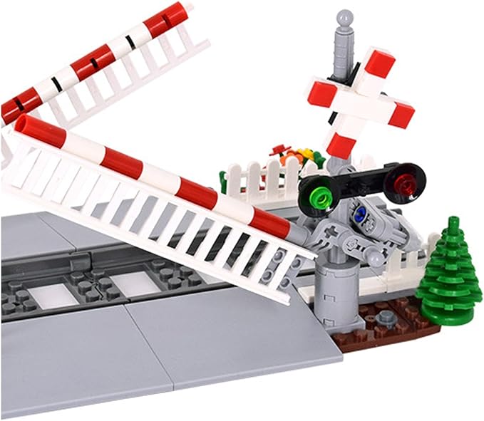 Train Tracks Building Block Set 02, City Train Track Railroad Tracks, Traffic Light Railroad Crossing Building Bricks, Compatible with Lego 853792 Accessory, Kid Gifts for Ages 6+
