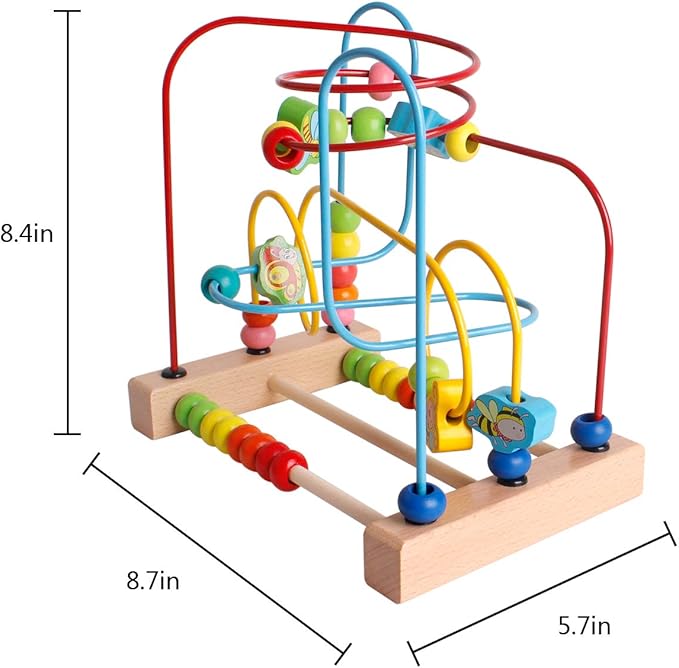 SHIERDU Wooden Toys with Animals Graphics Bead Maze Game Educational Abacus Beads Circle Toys Colorful Roller Coaster Game Gift for Toddlers Kids Children Girls Boys