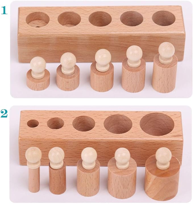 Thoth Montessori Knobbed Cylinder Socket Montessori Materials Wooden Cylinders Ladder Blocks Educational Wooden Toy Montessori Education Toy Family Version