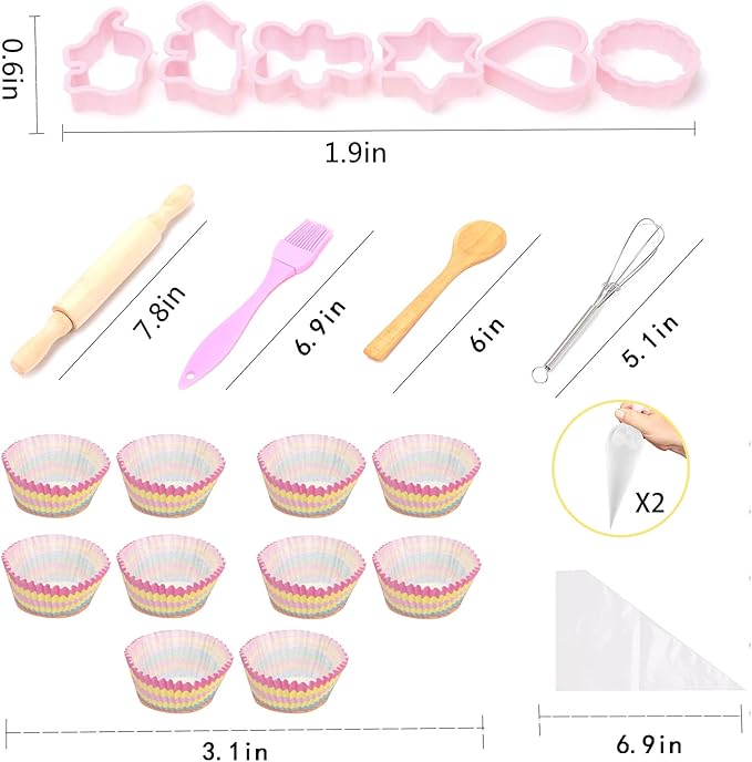 Real Kids Cooking and Baking Set - 26 Pcs Kids Chef Role Play Costume Set Includes Rainbow Apron, Chef Hat, Cooking Mitt, Utensils, Cupcake Molds for Toddler Boys and Girls Ages 3+