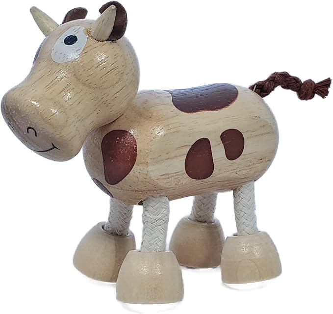 TEKOR Wooden Bendable Farm Animal Toys (Set of 4) | Ages 3 & Up | Early Education Toy Animals for Kids | Fun Montessori Toys | Smooth Natural Wood | Endless Play for Girls & Boys | Non-Toxic Paint |