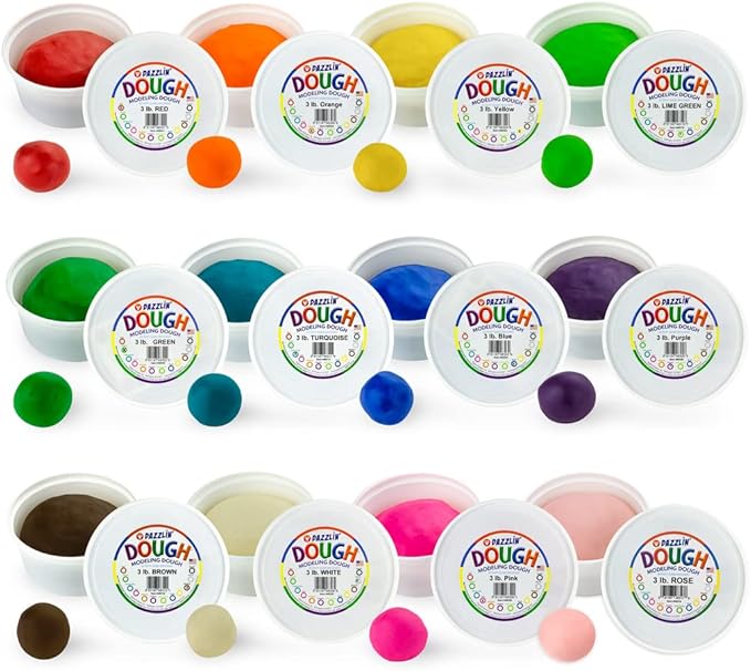 Hygloss Play Modeling Dough - 36lb. Dough Unscented - Safe & Non-Toxic for Kids Arts & Crafts - Party Favors - Classroom Supplies, 12 Assorted Colors