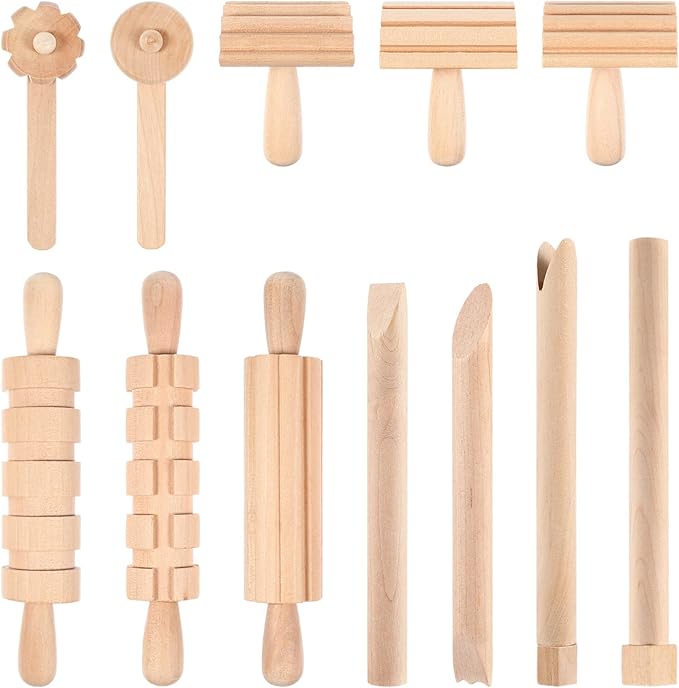 Kisangel 1set Wooden Tools Tool Set Pottery Tools Wood Hand Rollers for Clay for Kids Arts Crafts Christmas Birthday Favors