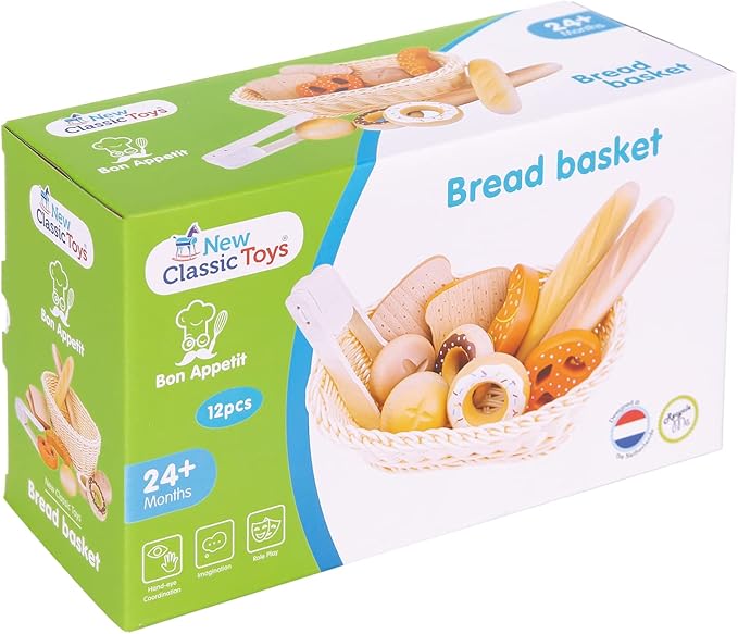 New Classic Toys Traditional Bread Basket - Pretend Play Toy for Kids Cooking Simulation Educational Toys and Color Perception Toy for Preschool Age Toddlers Boys Girls