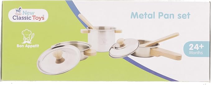 New Classic Toys Metal Pan Set - Pretend Play Toy for Kids Cooking Simulation Educational Toys and Color Perception Toy for Preschool Age Toddlers Boys Girls