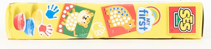 SES Creative: My First Fingerprint Paint Art - Craft Set, 10 Animal Coloring Sheets, Yellow-Red-Blue Non-Toxic Paint, Toy, Baby-Toddler-Kids Ages 1+
