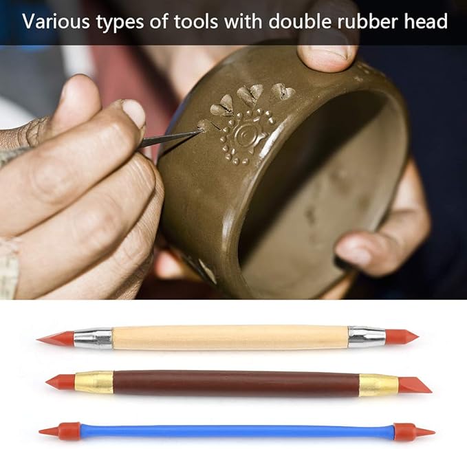 3 Pcs/set Clay Shaping Tools Silicon Polymer Head Pottery Clay Sculpting Modeling Pen Removing Traces DIY Tool