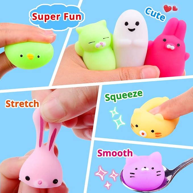 Mochi Squishy Toys 20 Pcs Mini Squishy Animal Squishies Party Favors for Kids Kawaii Squishy Squeeze Toy Cat Unicorn Squishy Stress Relief Toys for Adults Birthday Favors for Kids Pinata Filler Random