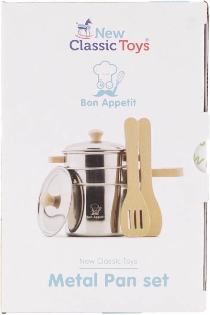 New Classic Toys Metal Pan Set - Pretend Play Toy for Kids Cooking Simulation Educational Toys and Color Perception Toy for Preschool Age Toddlers Boys Girls