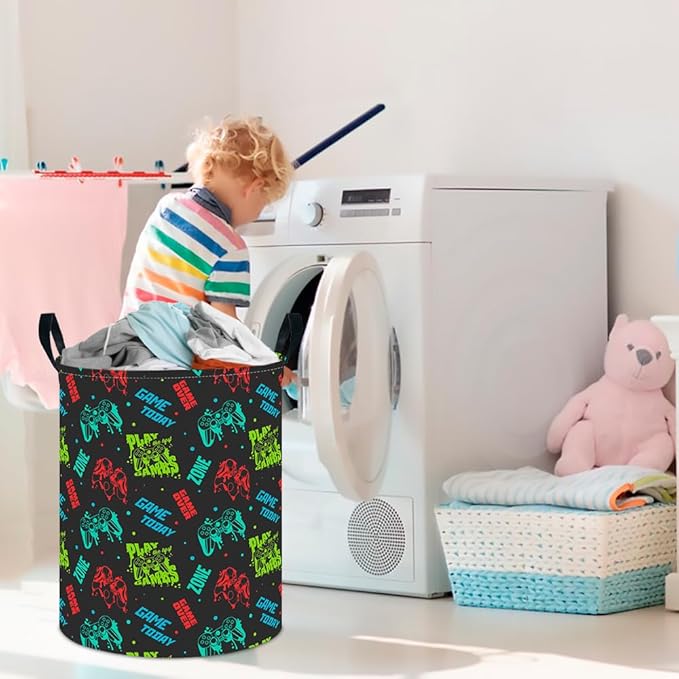 CLOCOR Large Laundry Basket,Waterproof Nursery Hamper,Collapsible Fabric Storage Container,Room Decor,Gift Basket(Game On