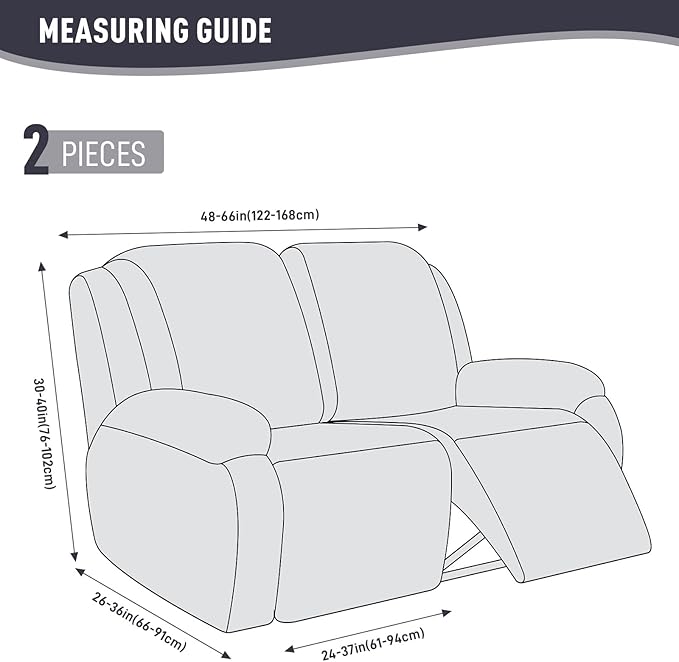 KinCam Recliner Covers, Stretch Reclining Chair Covers, Recliner Sofa Slipcovers Stripe Jacquard Recliner Couch Covers Furniture Protector Covers for Pet Kid (2 Seater, Dark Gray)