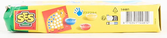 SES Creative: My First Fingerprint Paint Art - Craft Set, 10 Animal Coloring Sheets, Yellow-Red-Blue Non-Toxic Paint, Toy, Baby-Toddler-Kids Ages 1+