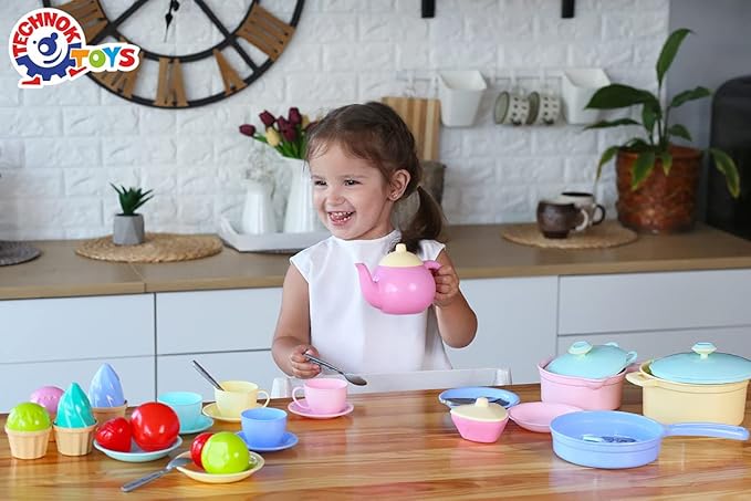 TECHNOK Kids Play Kitchen Accessories - 49 Pcs Play Dishes Cookware Set - Large Toy Pots and Pans for Kids Kitchen Pretend Dishes - Play Food Set - Cooking Utensils - Toy Cooking Set for Girls Boys 3+