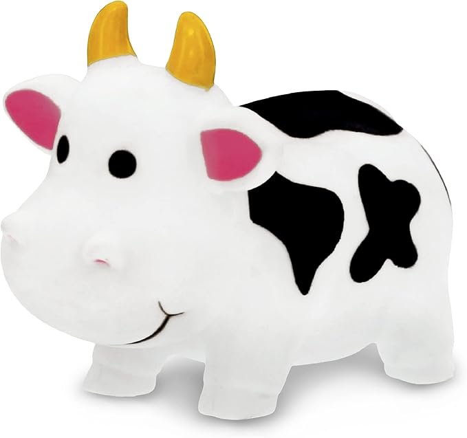 DolliBu Cow Bath Water Squirter Toy - Floating White Rubber Bath Toy, Cool Animal Squirting Bathtime Play Water Toy for Toddlers, Cute Farm Animal Bath Toys for Bathtub and Pool for Girls and Boys