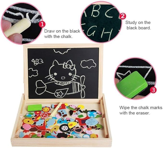 Wooden Toy Magnetic Board Puzzle Games , Double Side Jigsaw &Drawing Sketchpad Writing Dry Erase Board Chalkboard Educational Toys for Kids