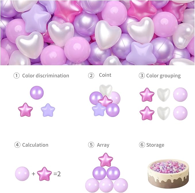 GOGOSO Ball Pit Balls,Plastics Balls for Ball Pit, Stars Hearts Shape for PastelBall for Toddlers Kids