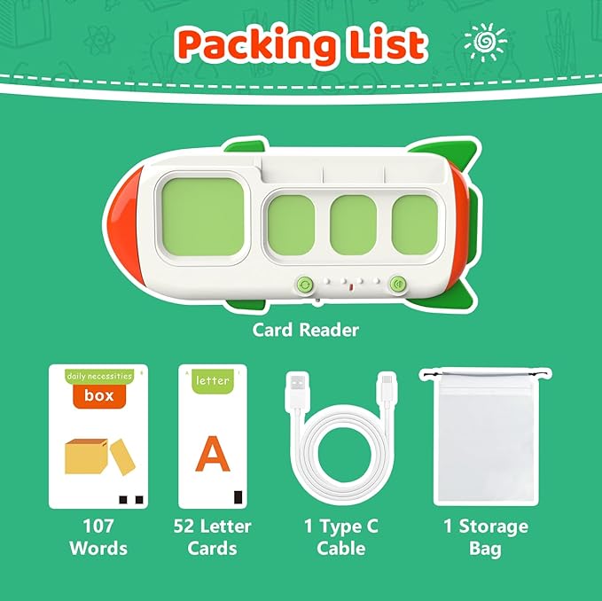 QuTZ Talking Flash Cards – CVC Word Spelling Games, Preschool Learning Activities Learning Toy, 107 Words Letter Matching Games, ABC Alphabet Flash Cards, Educational Toy for Toddler 3 4 5 6 Year Old